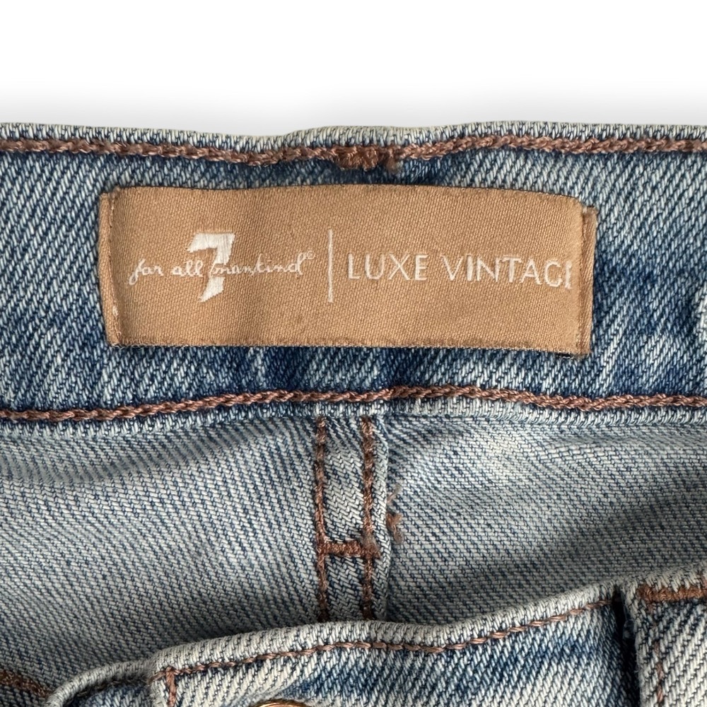 7 For All Mankind Luxe Vintage Edie Straight Leg Distressed Jeans Light Wash 29 - Picture 5 of 9